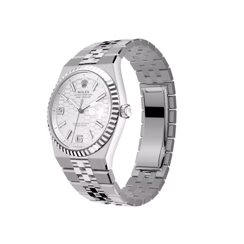 Rolex Land-Dweller 36 M127234-0001 White Rolesor Fluted Bezel Silver Dial Roman Numerals Jubilee Bracelet - Image 2
