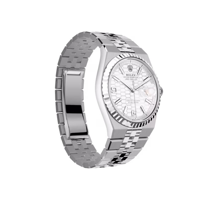 Rolex Land-Dweller 36 M127234-0001 White Rolesor Fluted Bezel Silver Dial Roman Numerals Jubilee Bracelet - Image 5