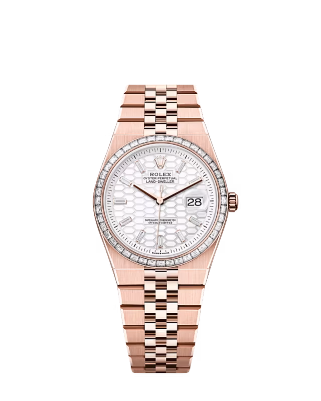 Rolex Land-Dweller 36 M127285TBR-0002 Everose Gold Diamond Bezel Diamond Paved Dial President Bracelet